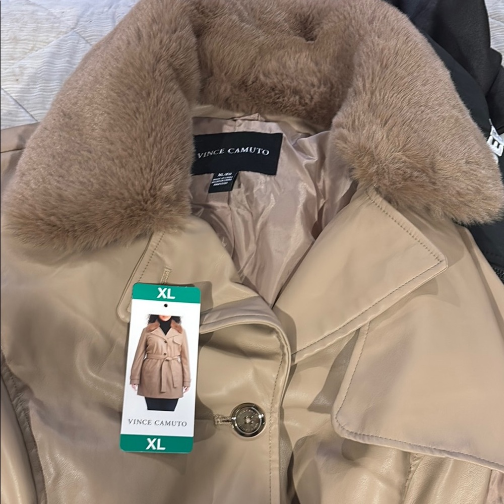 Vince Camuto Tan Trench Coat with Plush Collar